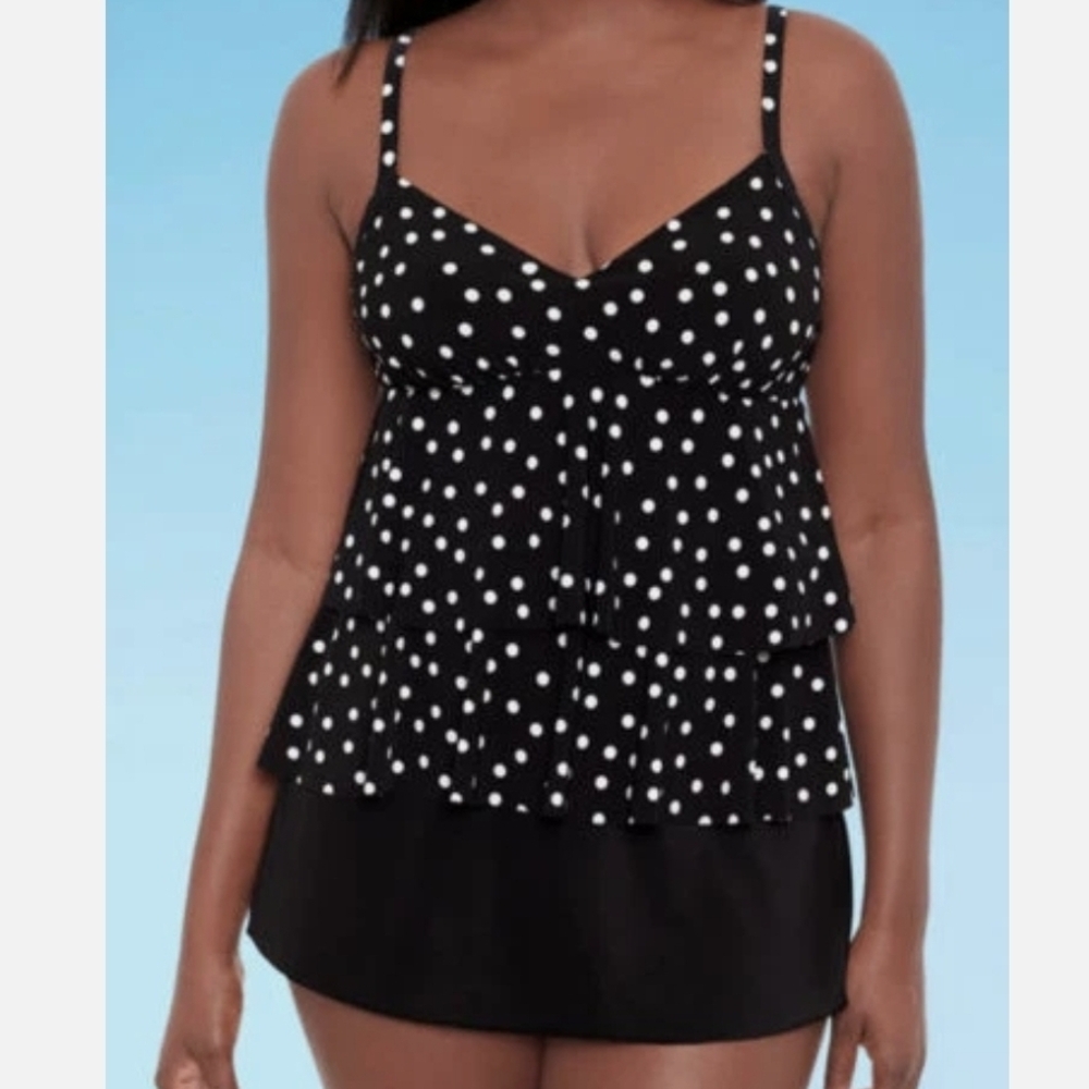 Trimshaper Polka Dot Black Tankini Top